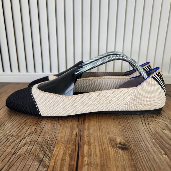 Rothy's The Square Tuxedo Cream Black Womens Sz 11.5 Cap Toe Ballet Flats Shoes - Picture 3 of 9